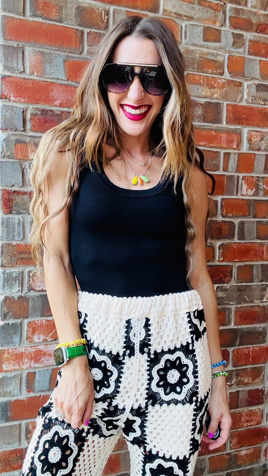 Retro Blossom Pants-Black & Cream