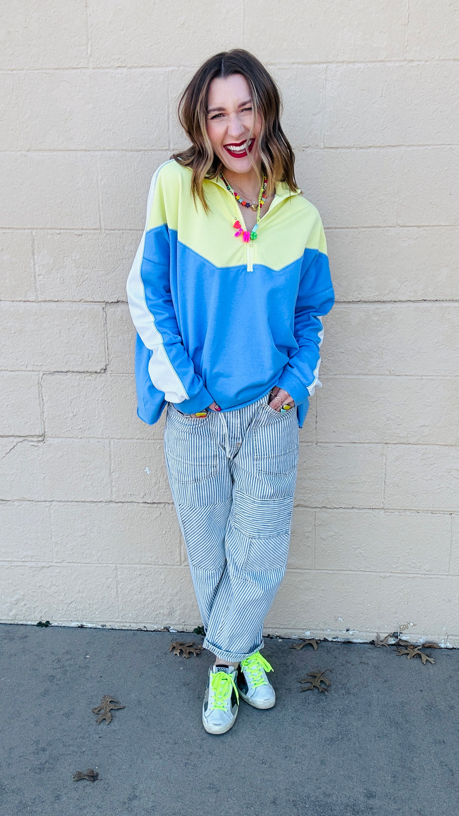 Sporty Spice Color Block Pullover- Blue Lime