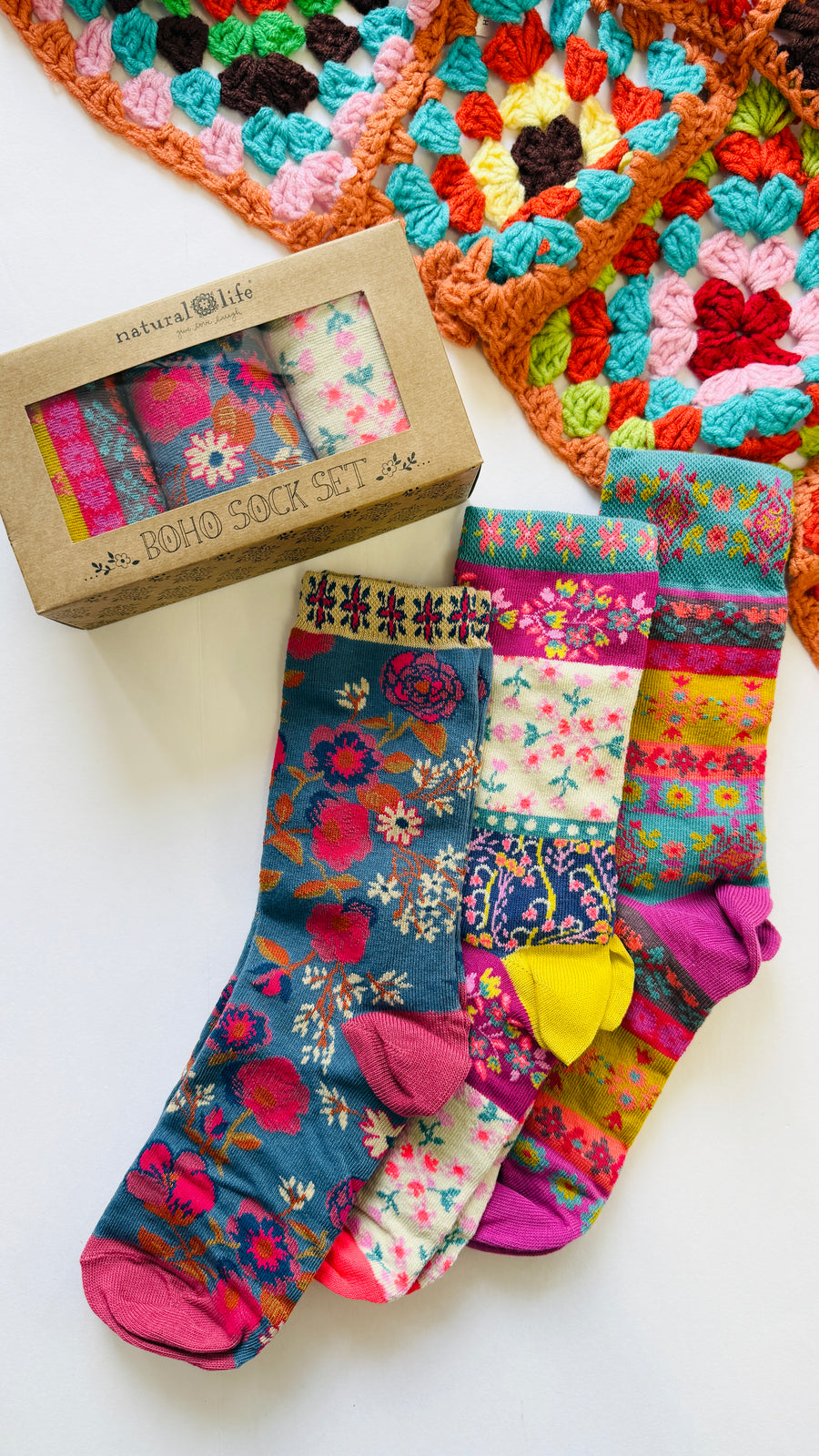 Funky Floral Boho Sock Set-Set of 3