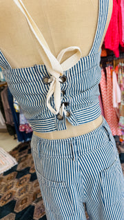 Niki Lace-Up Back Pin-Stripe Tank