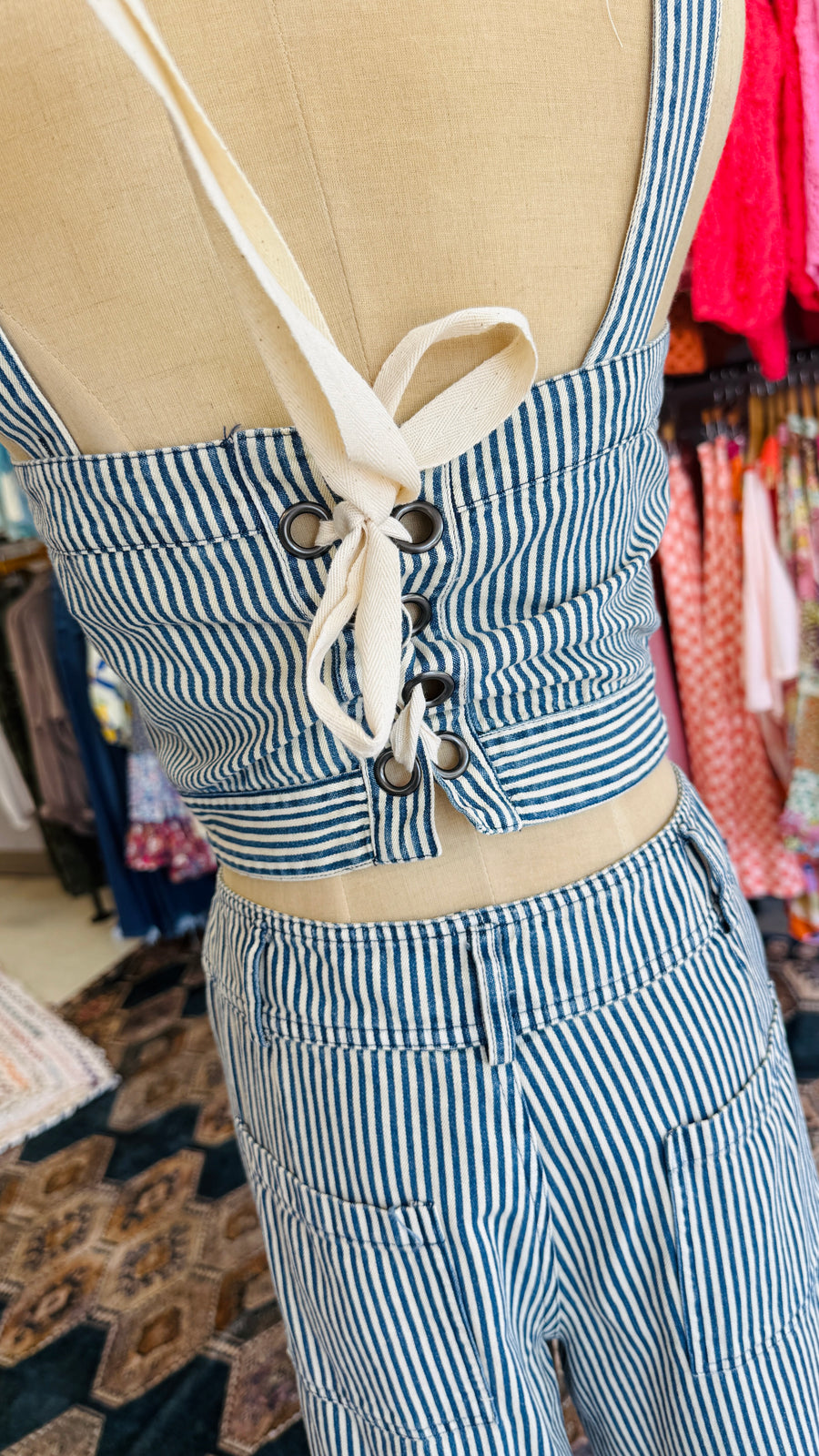 Niki Lace-Up Back Pin-Stripe Tank