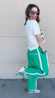 Stride and Style Windbreaker Pants- Green & White