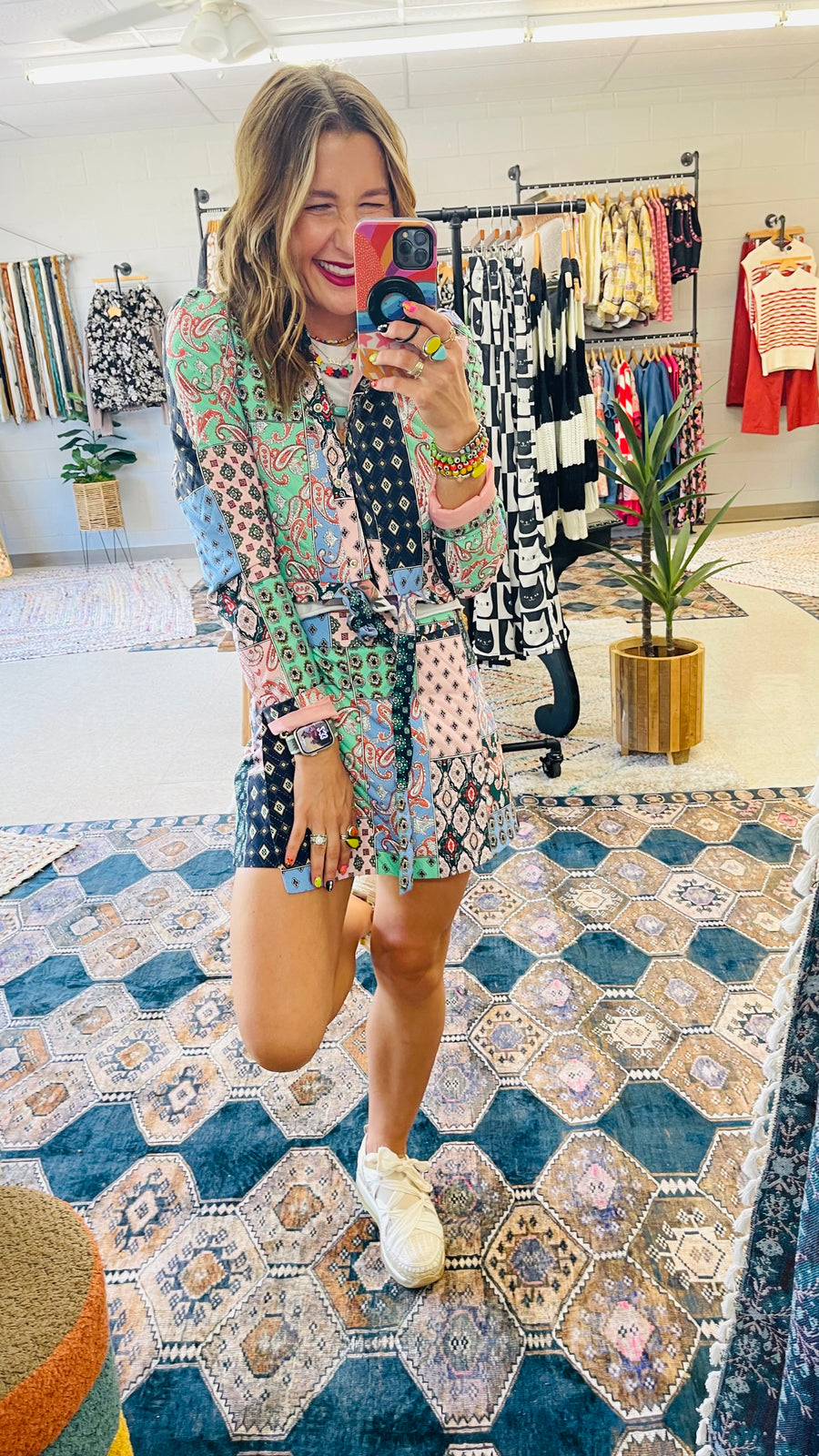 Multicolor Mix Print Jacket and Skort Set