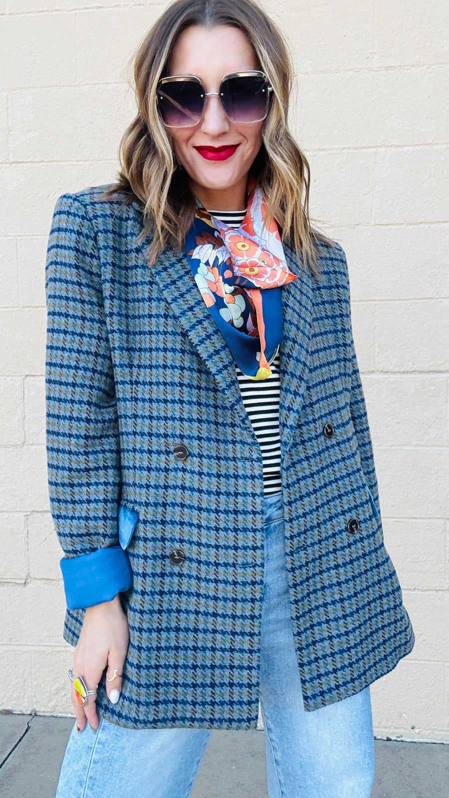 Keep It Professional Houndstooth Wool Blazer- Navy Mix