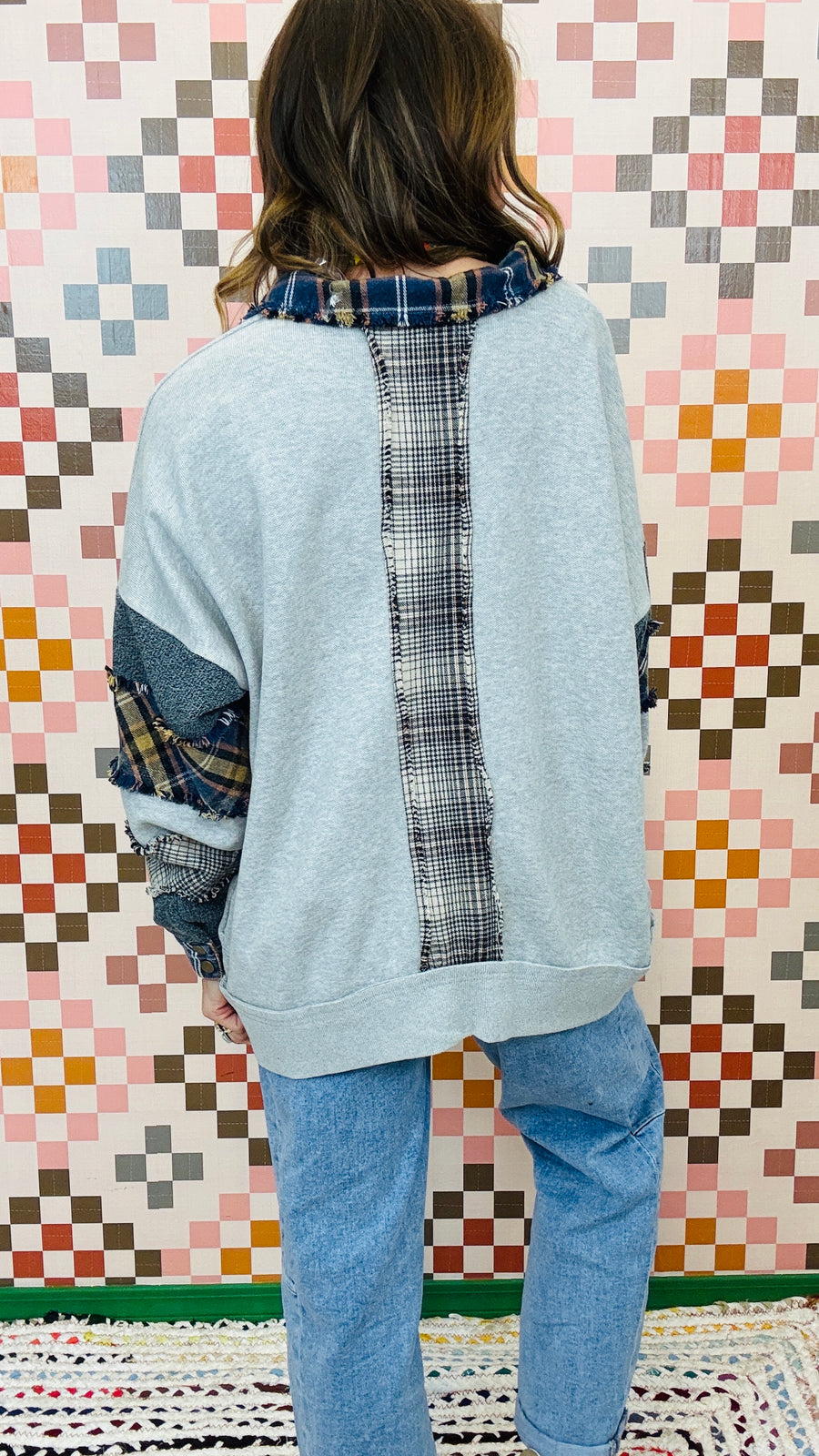 Mix Print Patchwork Oversized Pullover