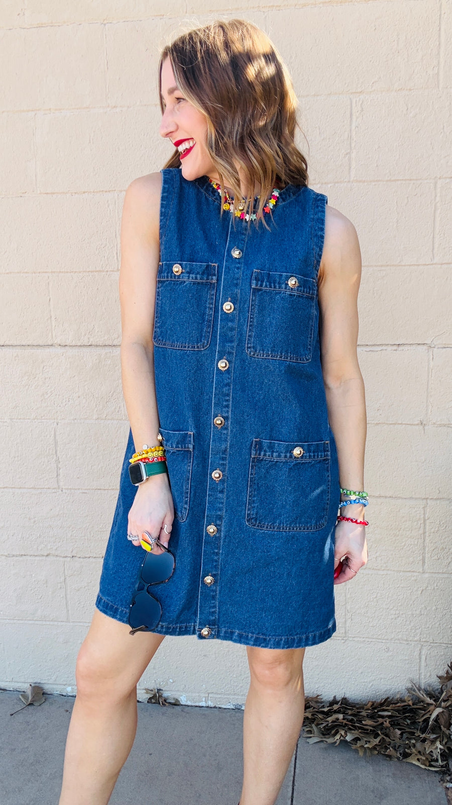 Darling In Denim Mini Dress- Dark Wash