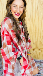 Hayride Honey Plaid Oversized Flannel Dress- Red or Brown Mix