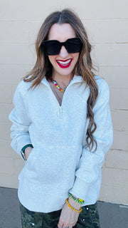 Casual Cutie Quarter Zip Pullover- Heather Grey