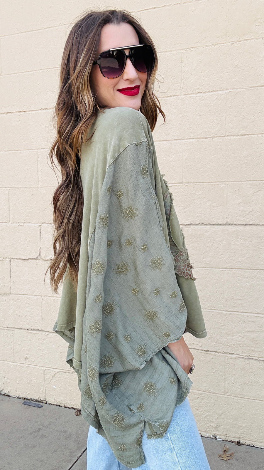 Peace & Petals Dolman Top-Olive
