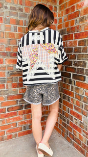 Stellar Stripes Cropped Sweatshirt-Black & Cream