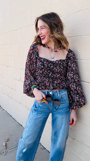 Floral Love Square Neck Mesh Blouse