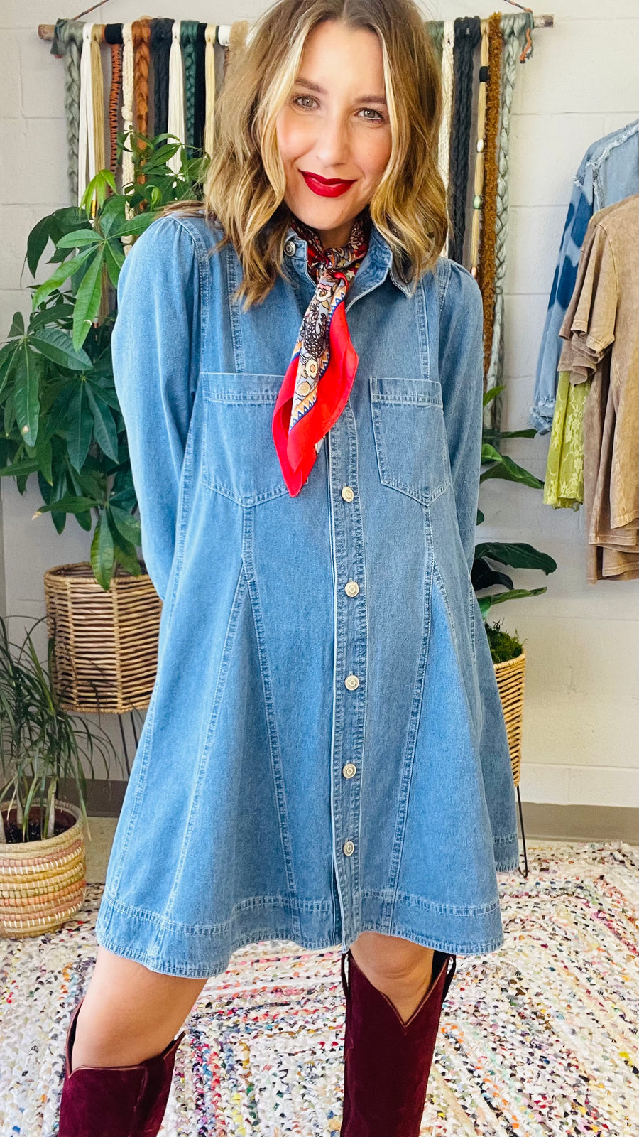 Charlotte Mini Denim Dress- Medium Wash