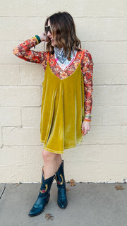 Gettin' Groovy Velvet Mini Dress- Mustard