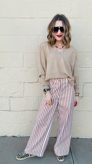 Bronze & Ivory Striped Wide Leg Pants