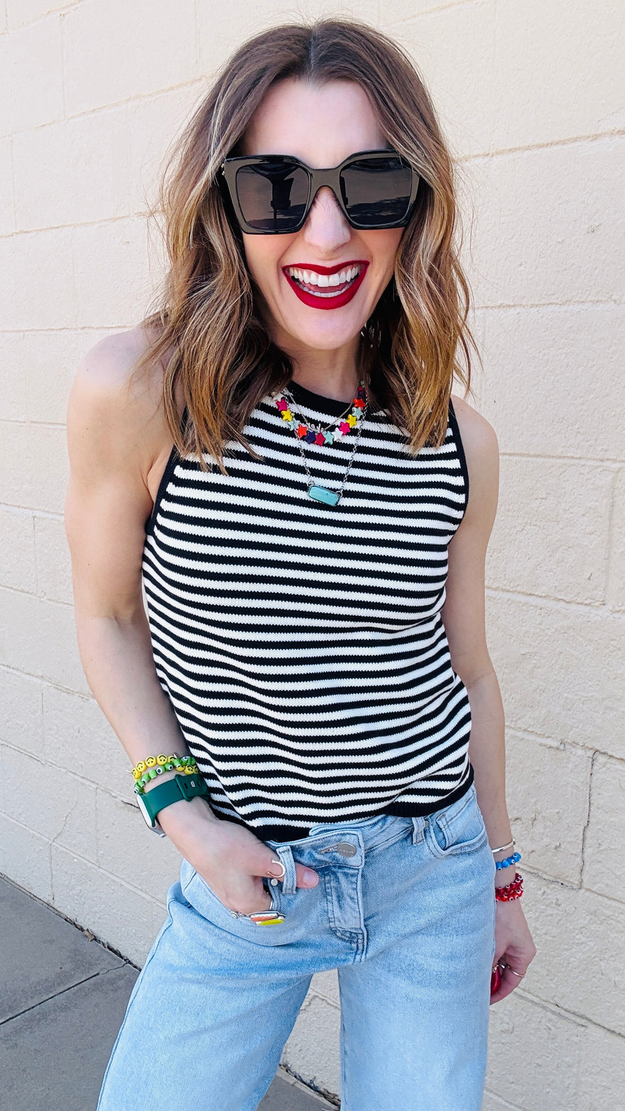 Elli Black & White Knit Striped Tank