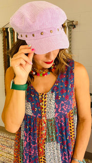 Studded Newsboy Corduroy Hat- Purple Iris