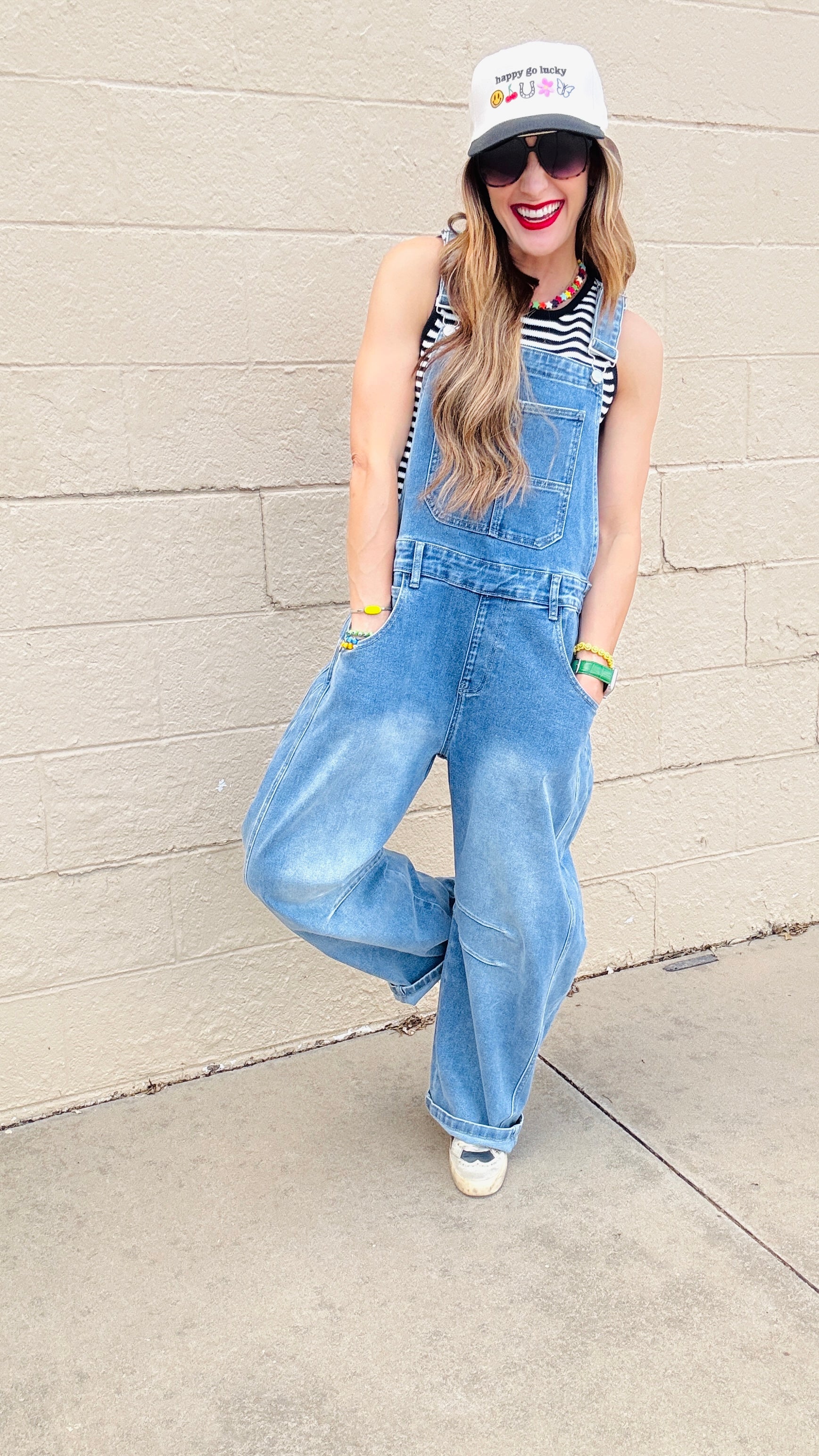 Molly Wide Barrel Leg Denim Overalls- Medium Wash