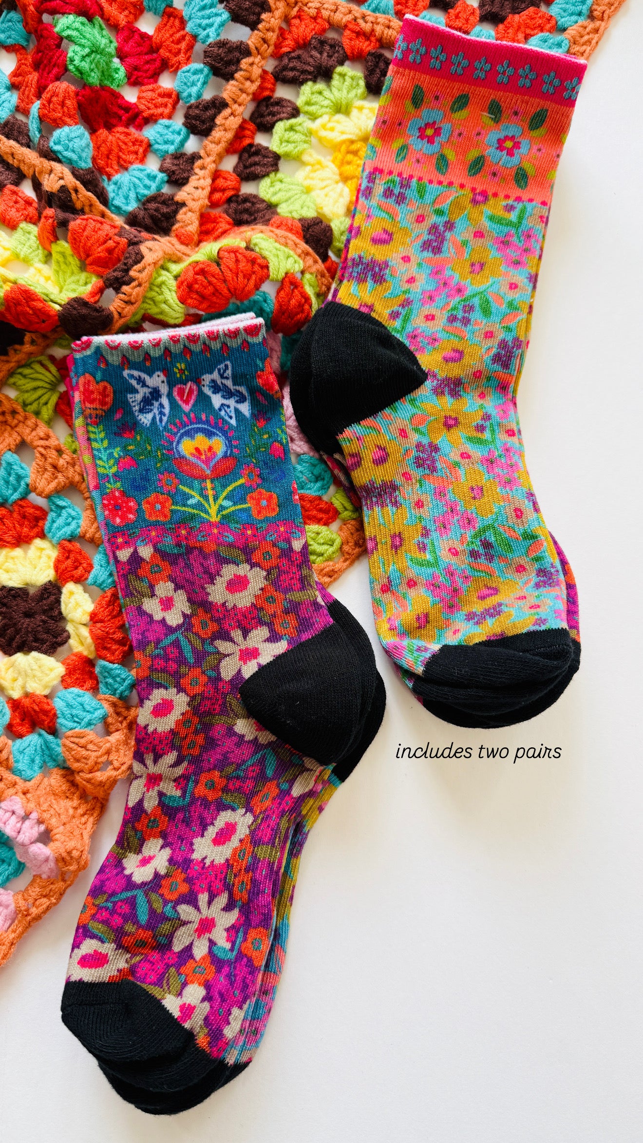 Printed Weekend Floral Sock Set, Set of 2