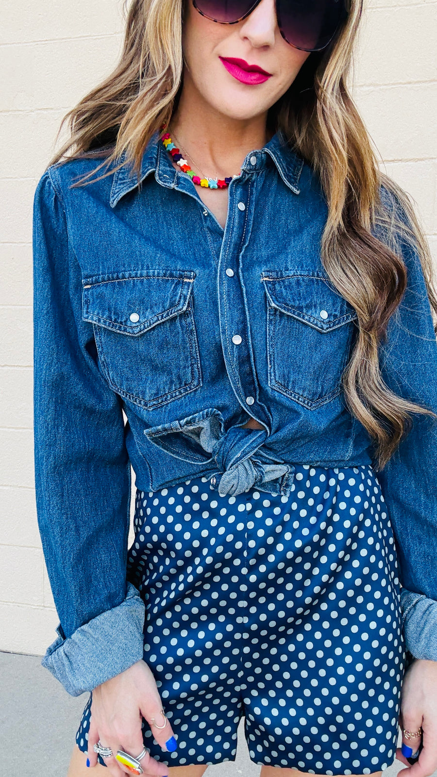 Polka Dot Perfection Satin Shorts - Navy