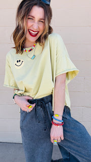 Bright Smiles Oversized Graphic Tee- Lime