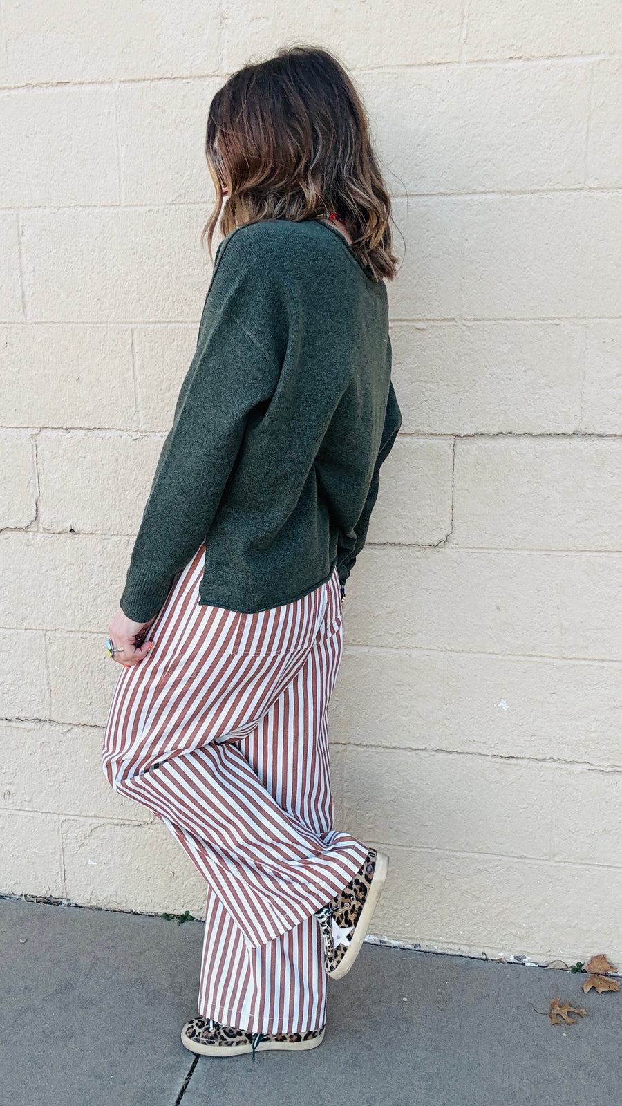 Bronze & Ivory Striped Wide Leg Pants