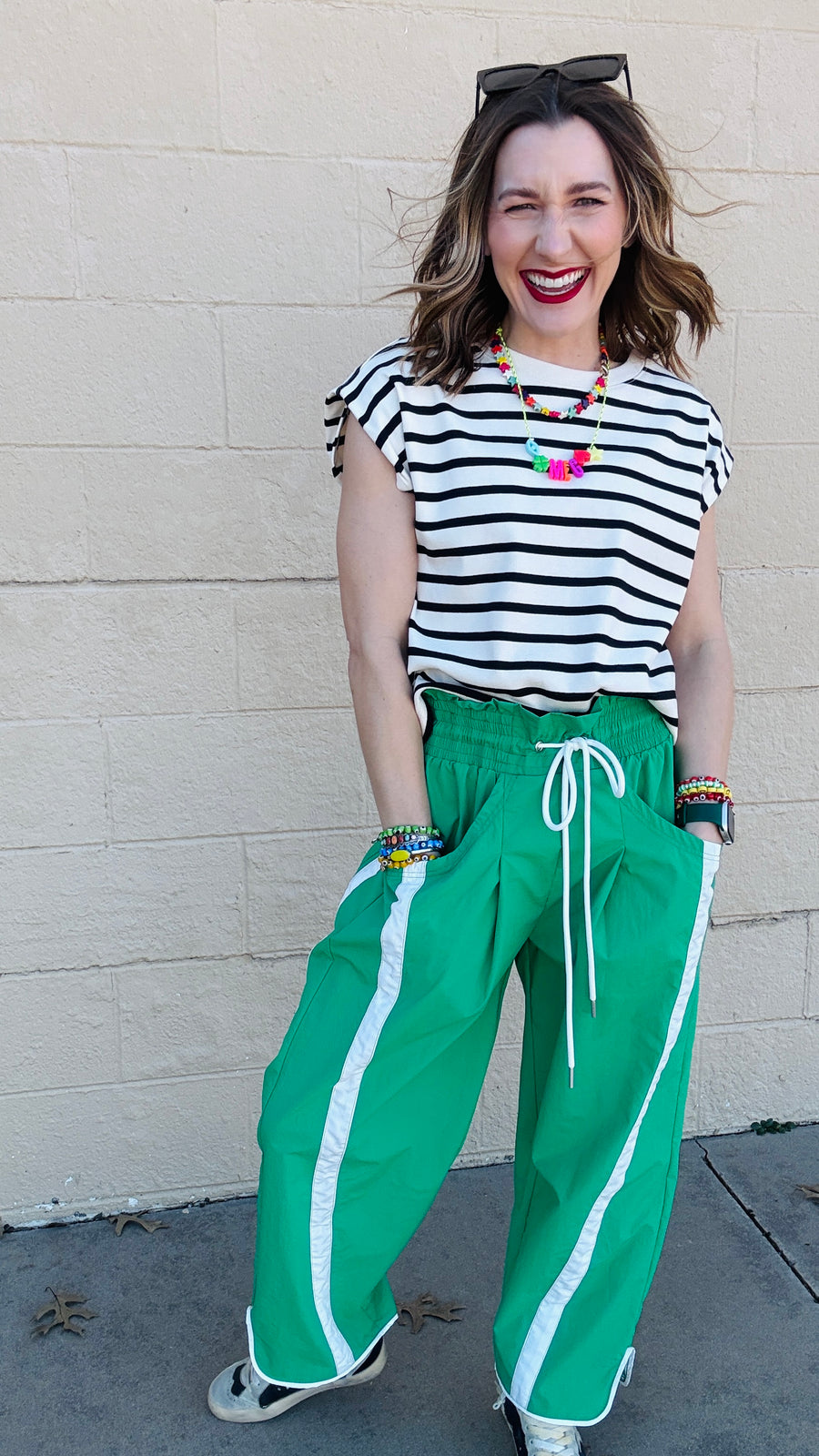 Stride and Style Windbreaker Pants- Green & White