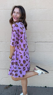 Emma leopard Print T-Shirt Dress- Pink