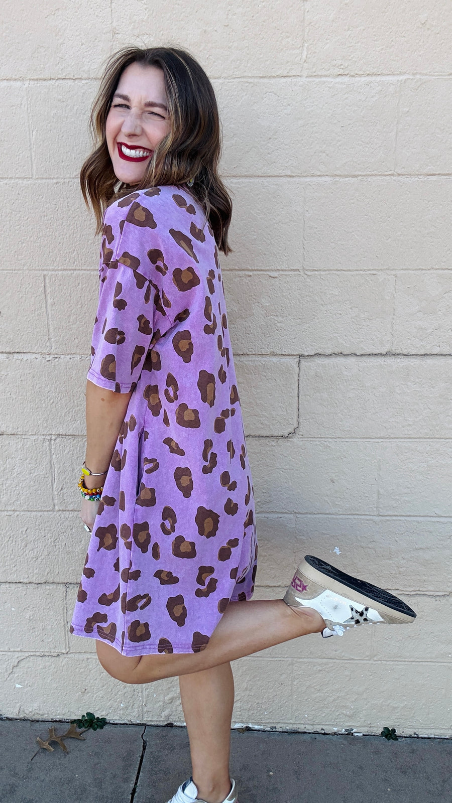 Emma leopard Print T-Shirt Dress- Pink