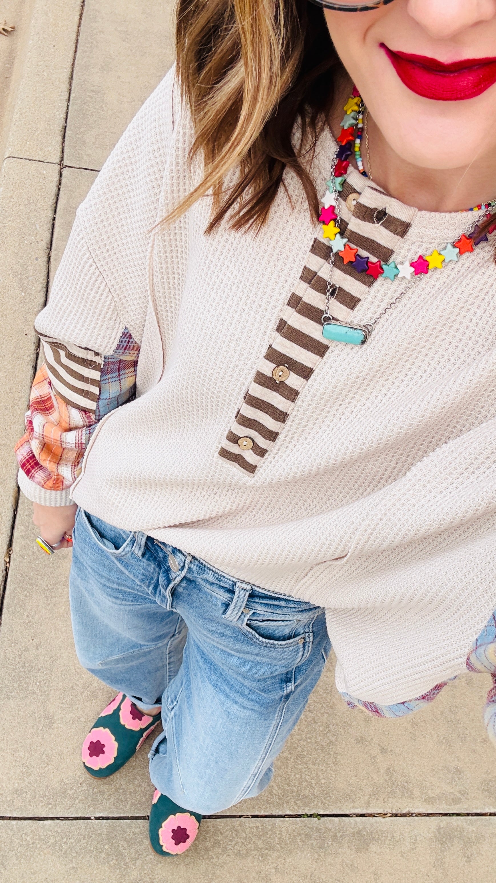 Pretty in Plaid Waffle Knit Top