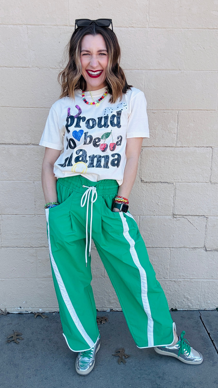 Stride and Style Windbreaker Pants- Green & White