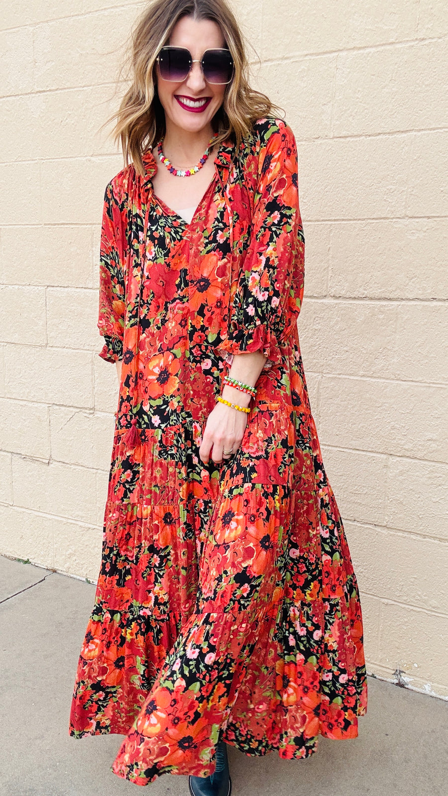 Boho Beauty Mixed Floral Maxi Dress- Black Mix