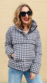 Chilly Chic Plaid Puffer Pullover- Black & White