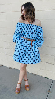 Playful Polka Dots Mini Dress- Chambray & Navy