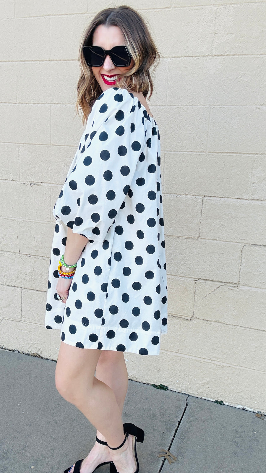 Playful Polka Dots Mini Dress- Cream & Black