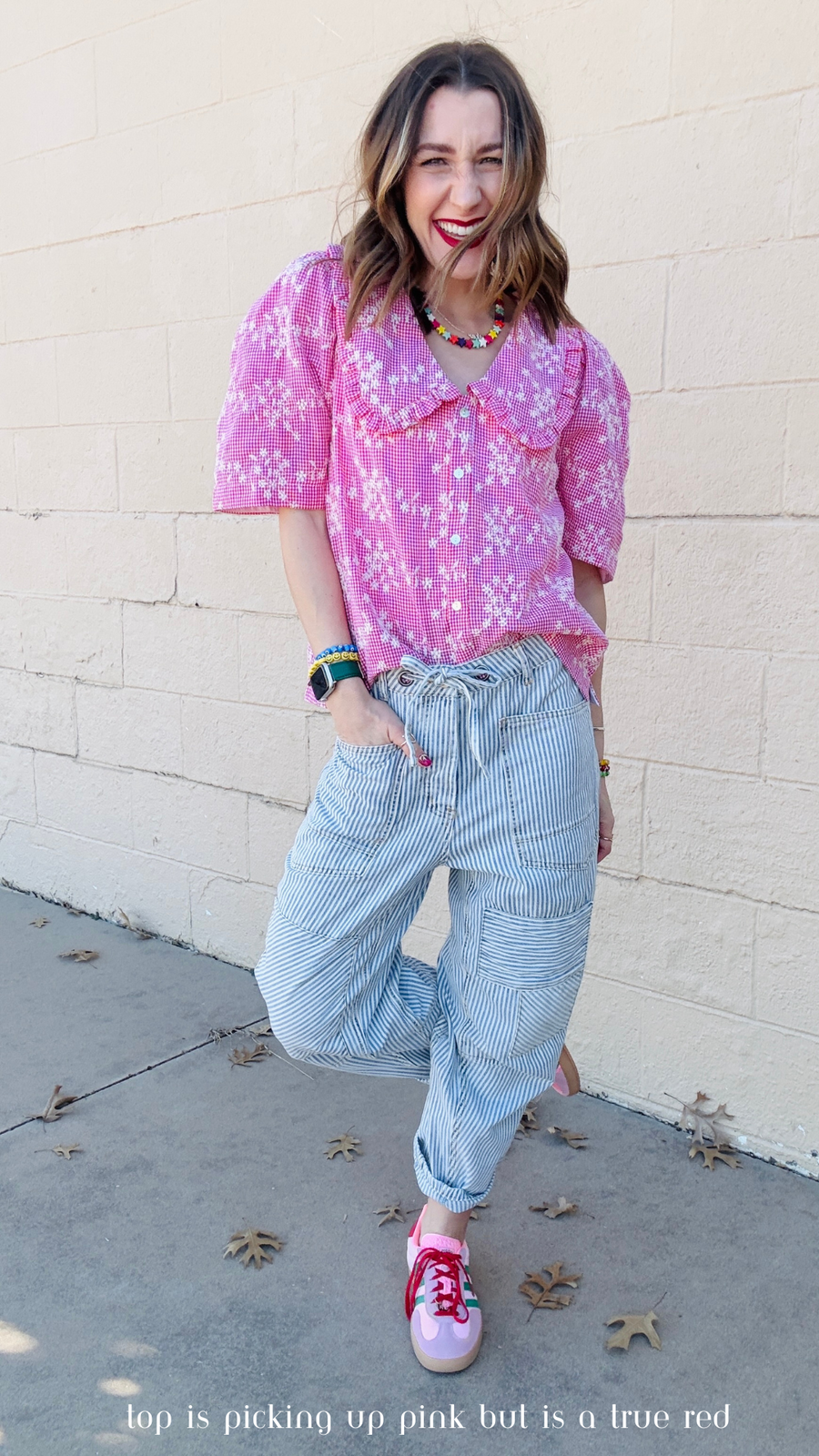 Willow Embroidered Gingham Blouse- Red