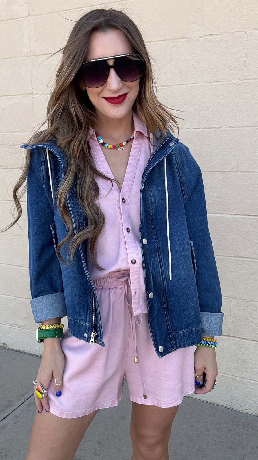 Oversized Raglan Sleeve Denim Jacket - Dark Wash