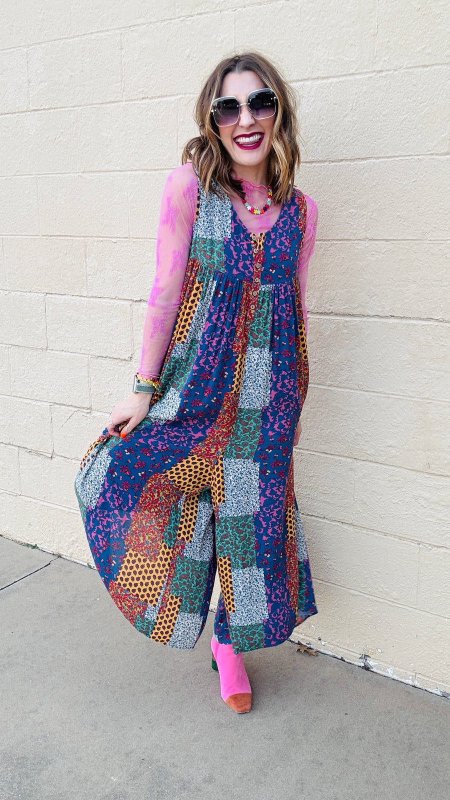 Rhiannon Flowy Boho Patchwork Jumpsuit