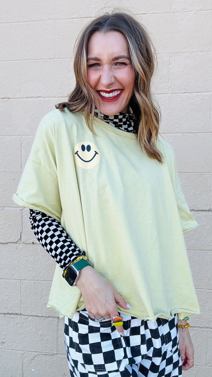 Bright Smiles Oversized Graphic Tee- Lime