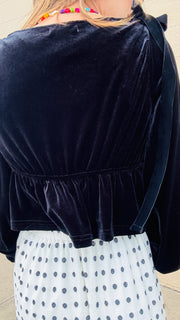 Black Velvet Square Neck Top- Black