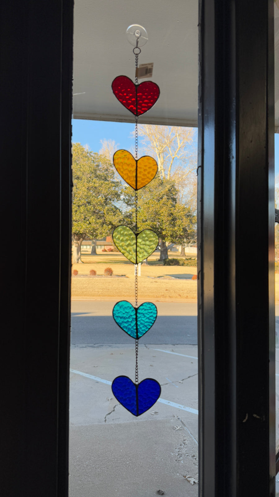 Rainbow Hearts Stained Glass Mobile