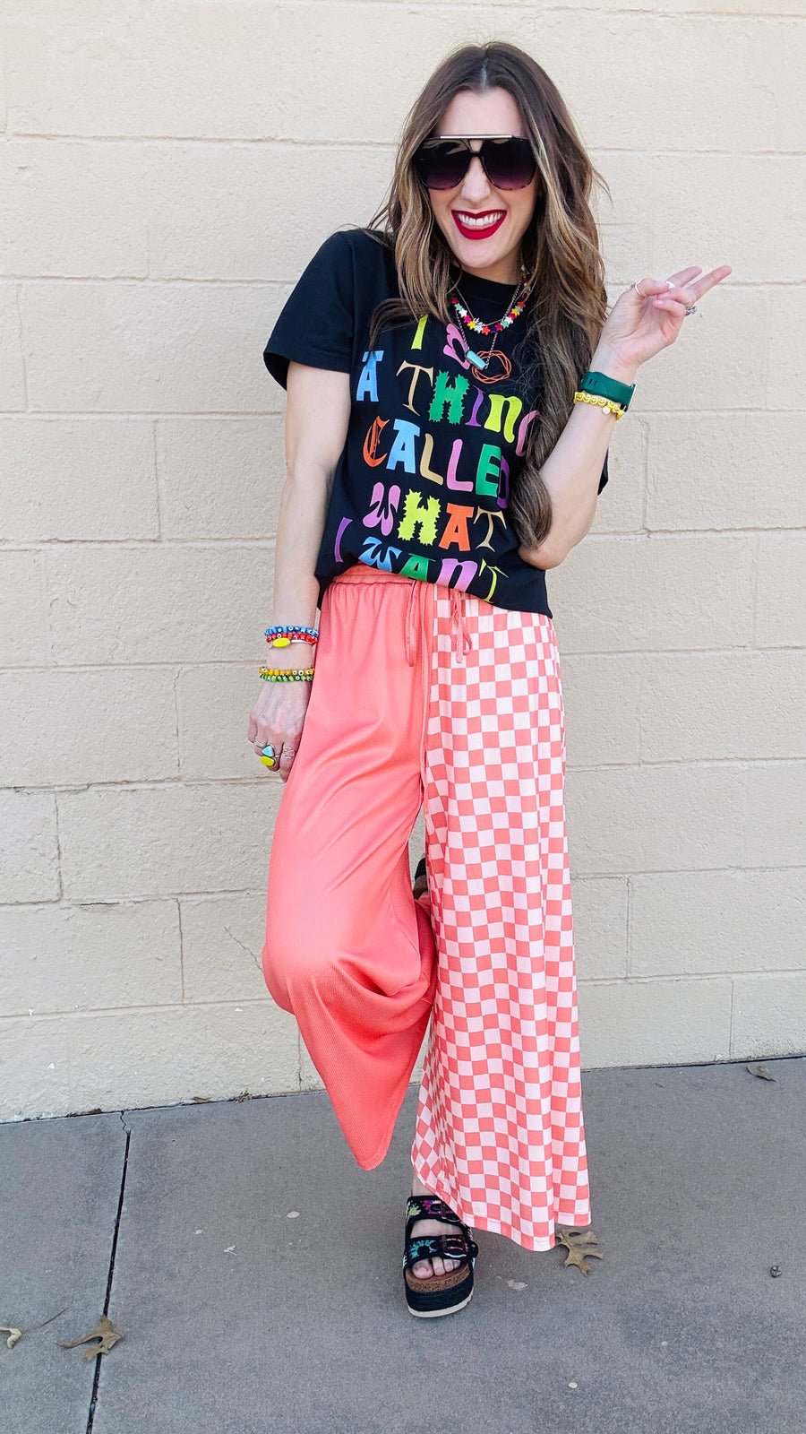 Checkmate Half & Half Pants- Salmon & Peach