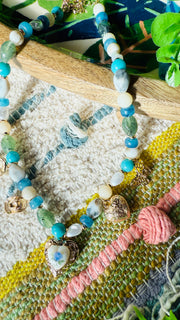 Bold Blues & Greens Mixed Charms Pearl And Stone Beaded Necklace