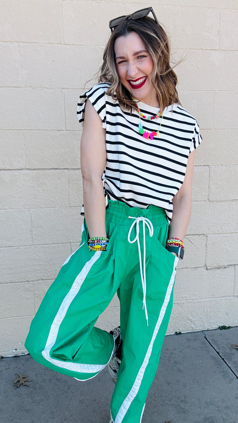 Stride and Style Windbreaker Pants- Green & White