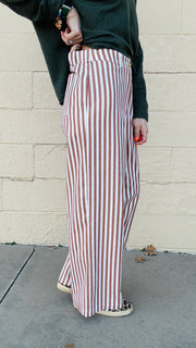 Bronze & Ivory Striped Wide Leg Pants