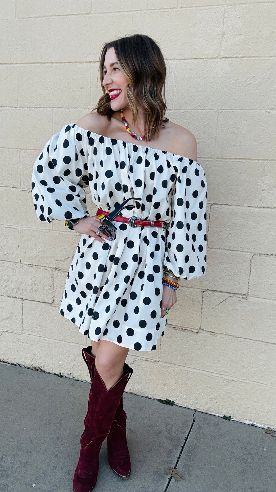 Playful Polka Dots Mini Dress- Cream & Black