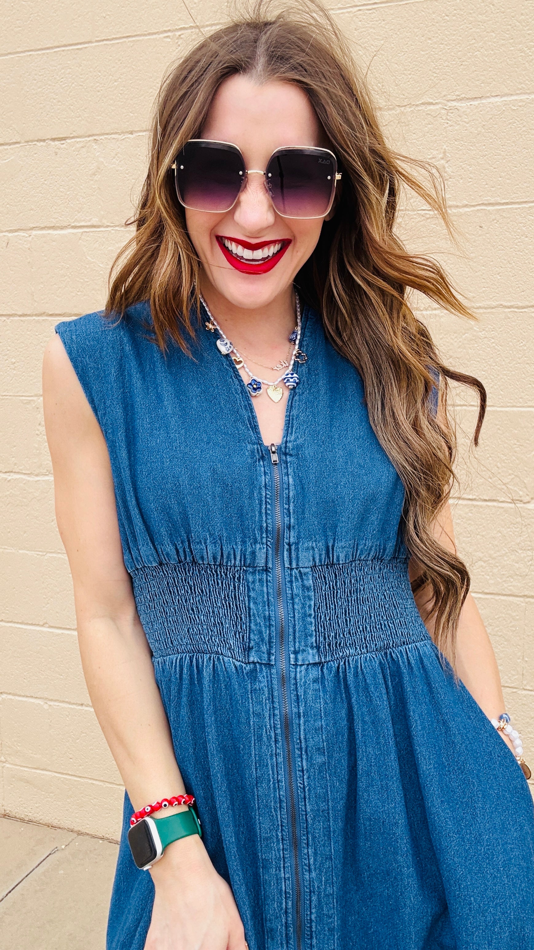 Golden Hearts & Blue Blooms Necklace