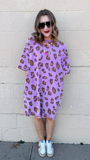 Emma leopard Print T-Shirt Dress- Pink