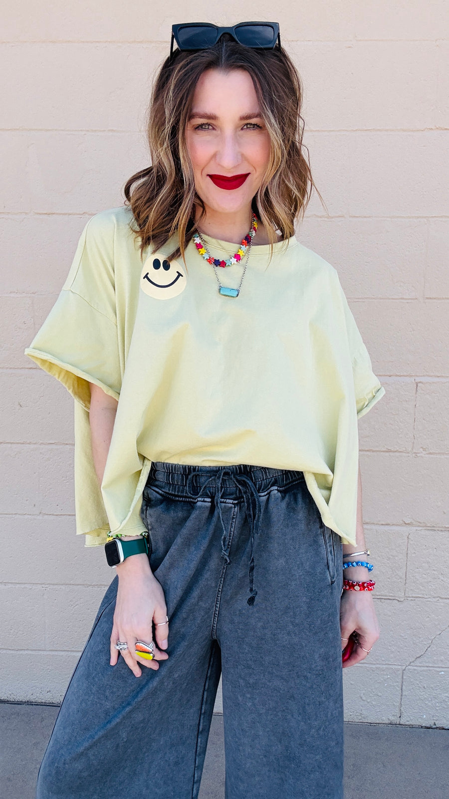 Bright Smiles Oversized Graphic Tee- Lime