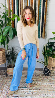 Elanor Striped Relaxed Fit Pants- Blue Mix