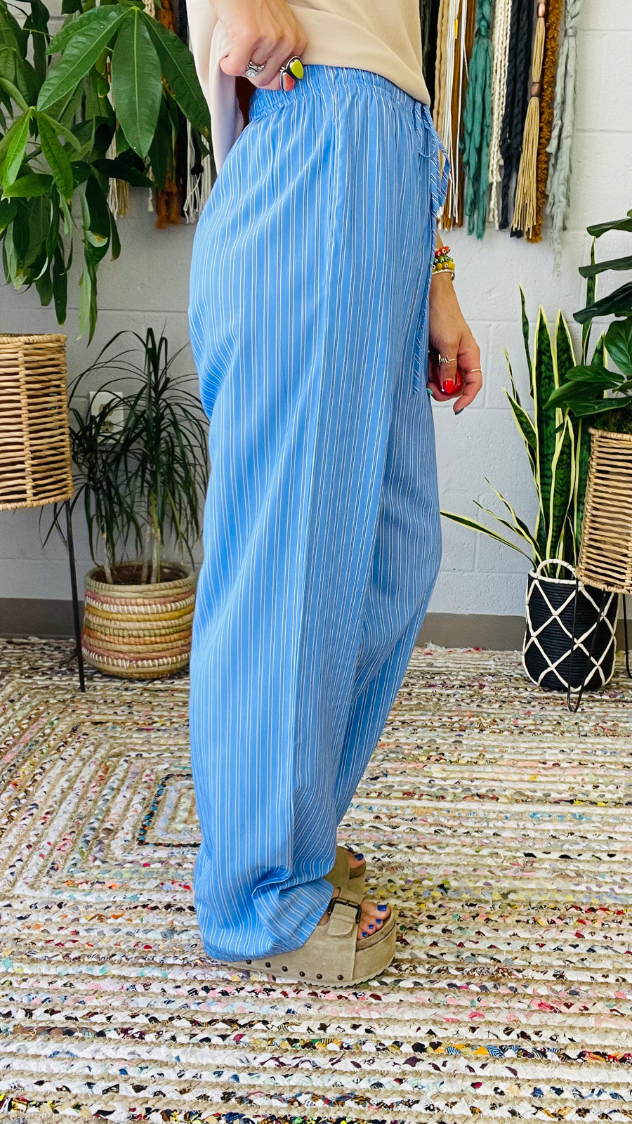 Elanor Striped Relaxed Fit Pants- Blue Mix